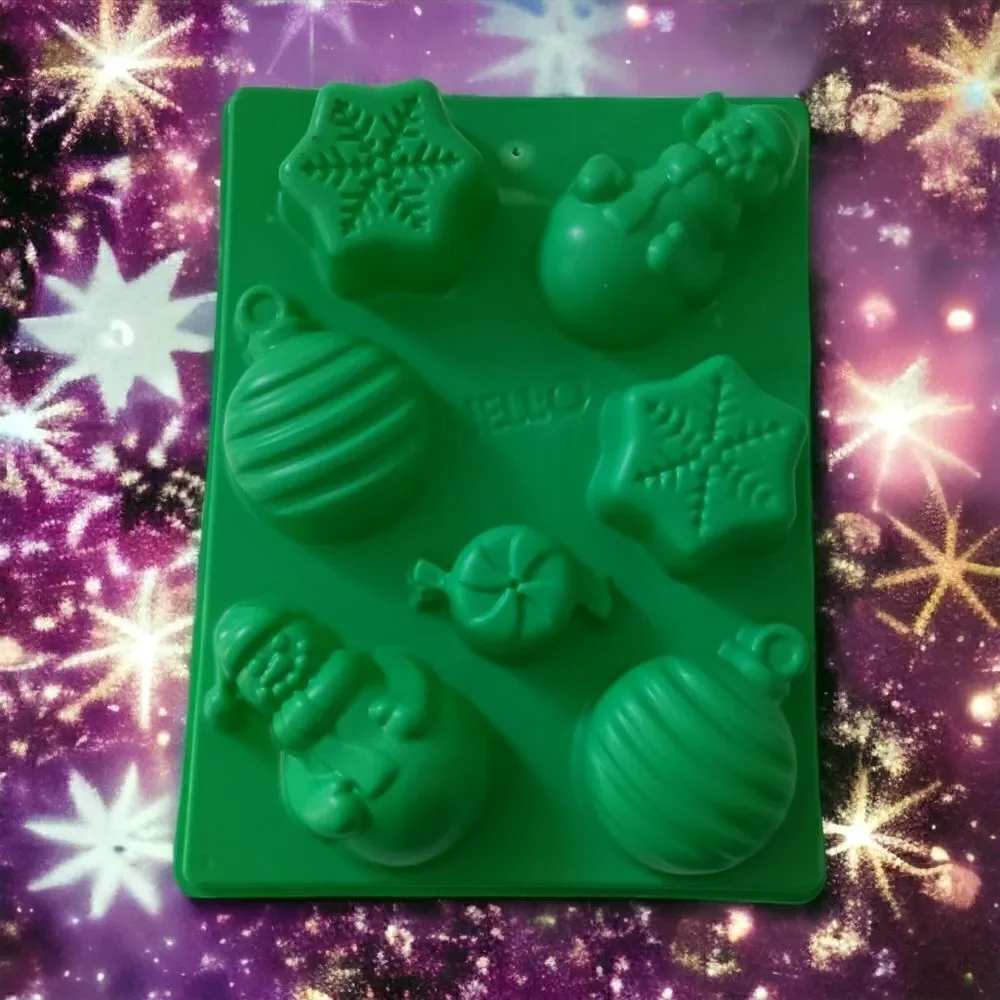 Jello Christmas‎ Mold Green Jigglers Happy Holidays Snowflake Snowman Ornament.